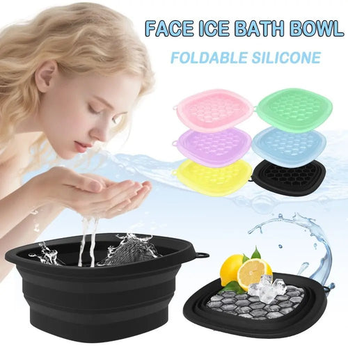 New Foldable Face Ice Bath Bowl Silicone Built-In Ice Tray Skincare Washbasin Portable Ice Basin for Women Girls