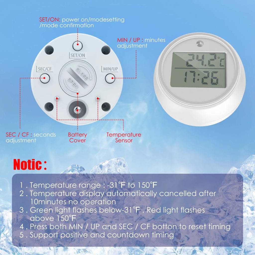 Water Bath Thermometer with Timer Small Floating Waterproof Ice Bath Thermometer with Clear LED Display 1.7X1.1Inch Cold Plunge