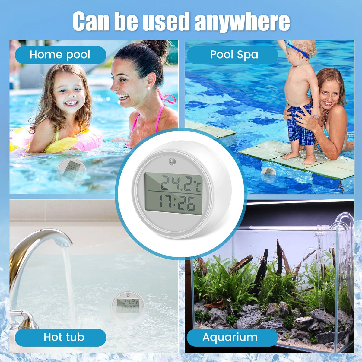 Water Bath Thermometer with Timer Small Floating Waterproof Ice Bath Thermometer with Clear LED Display 1.7X1.1Inch Cold Plunge