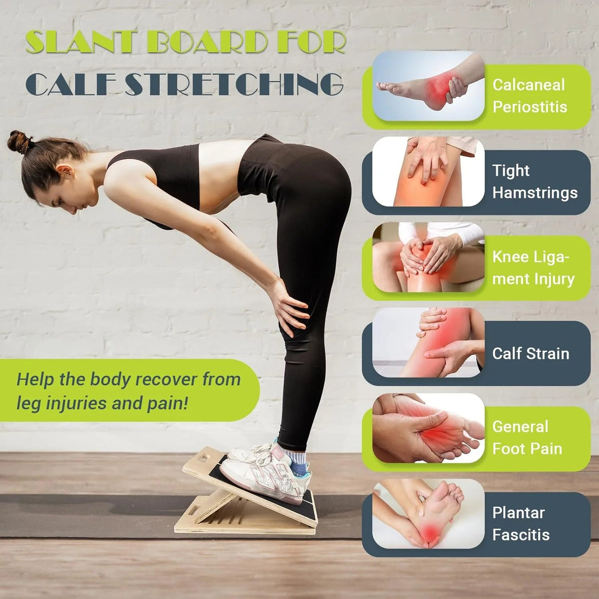 Slant Board for Calf Stretching, Adjustable Portable Wooden Incline Board for Calf Stretcher with Training Poster, 300 Lbs Weigh