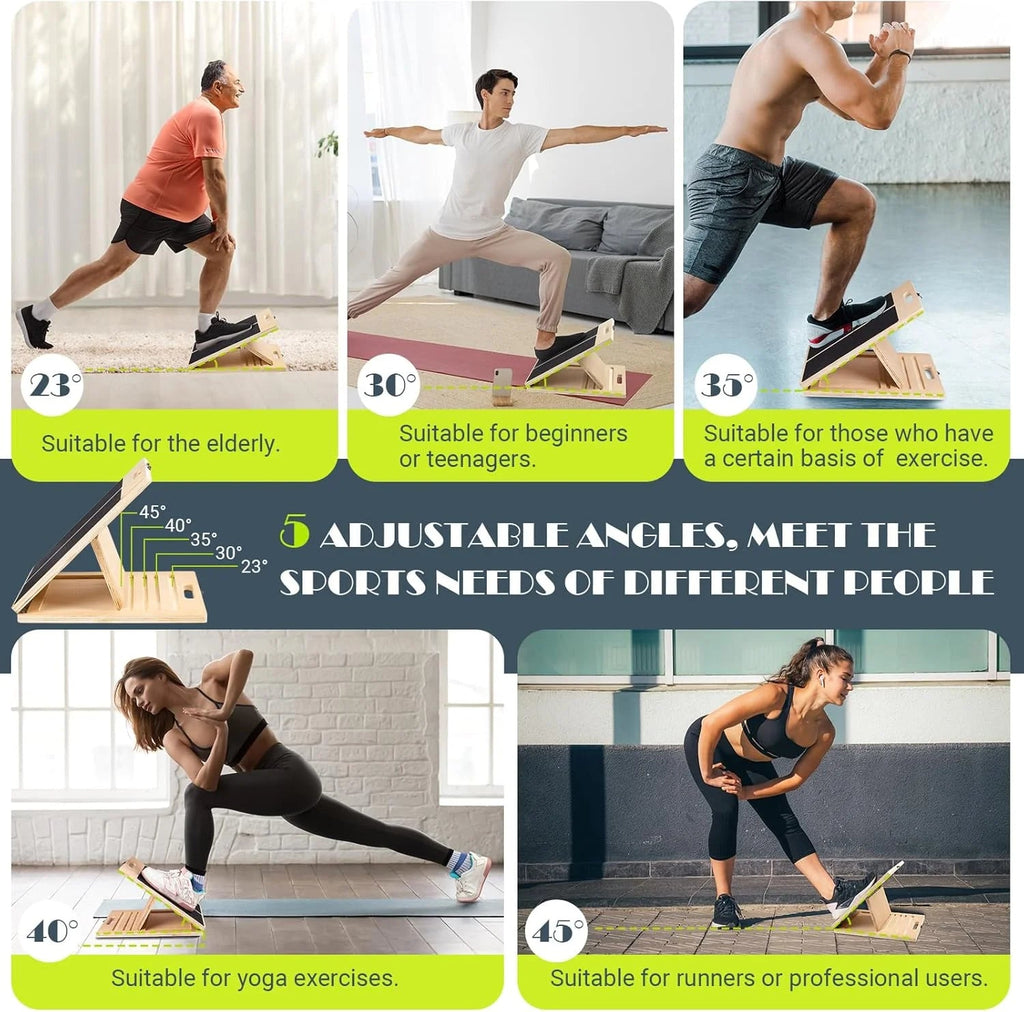 Slant Board for Calf Stretching, Adjustable Portable Wooden Incline Board for Calf Stretcher with Training Poster, 300 Lbs Weigh