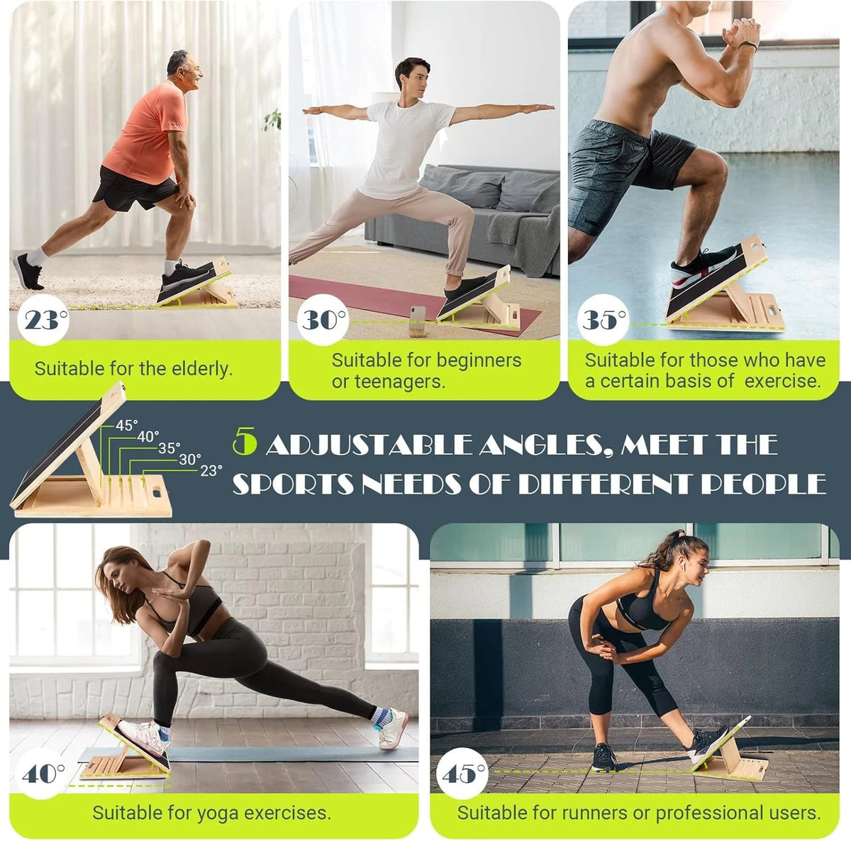 Slant Board for Calf Stretching, Adjustable Portable Wooden Incline Board for Calf Stretcher with Training Poster, 300 Lbs Weigh
